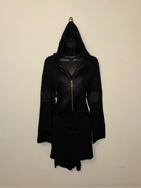 Givenchy Archive Black Hooded Tunic with Silk Panels (Riccardo Tisci)